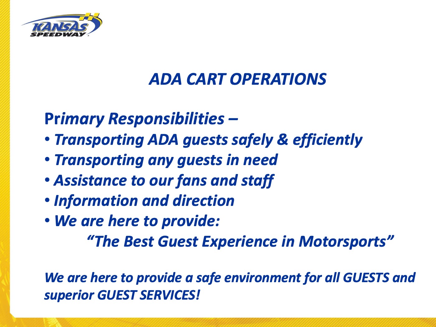 ADA Golf Carts Kansas Speedway Training